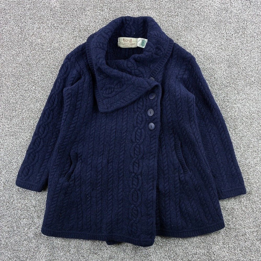 Aran Sweater Market Cardigan Women's M Navy Blue Merino Wool Cable Knit Ireland